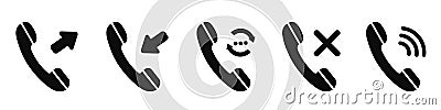 Set incoming, outgoing, missed, waiting call phone icon. Answer and decline phone call buttons â€“ vector Vector Illustration